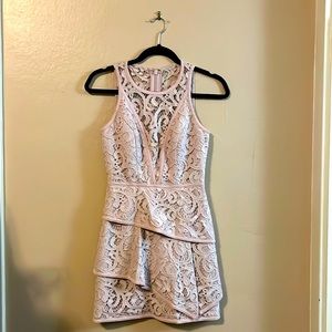 BCBGMAXAZRIA Lavender Sleeveless Lace Asymmetrical Layered Mini Dress 0
